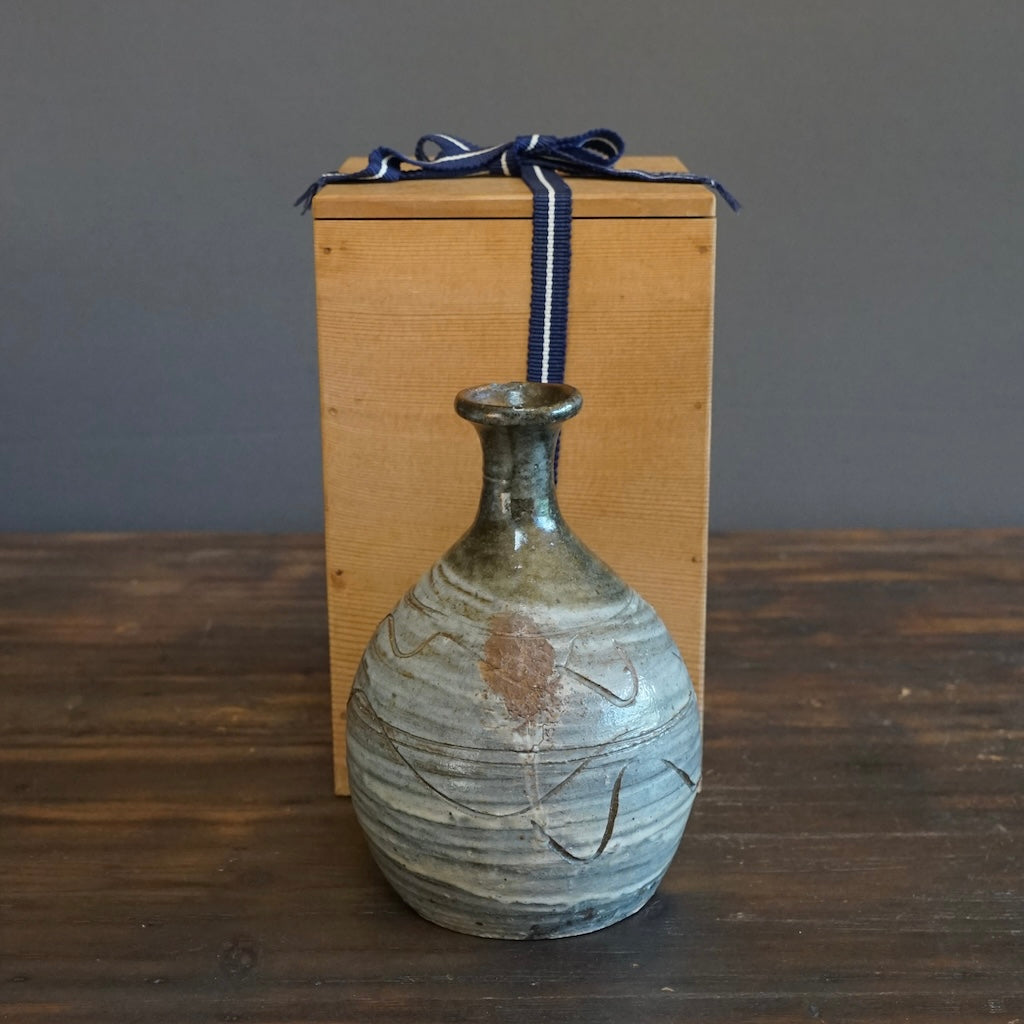 Brushed Ash Glazed / Hand-Carved Bottle Vase #MW105