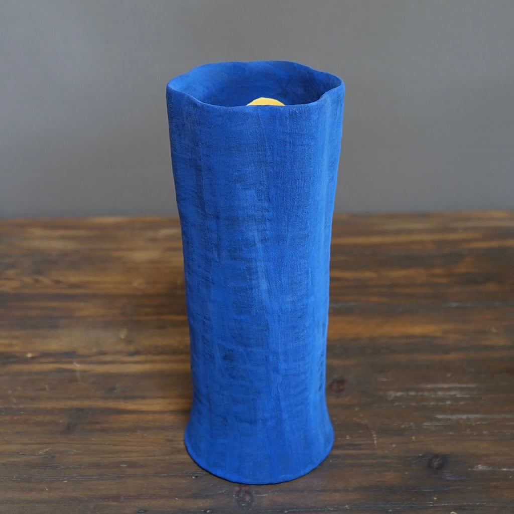 Blue / Yellow Fluted Vase #JT348A