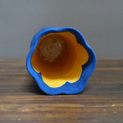 Blue / Yellow Fluted Vase #JT348A