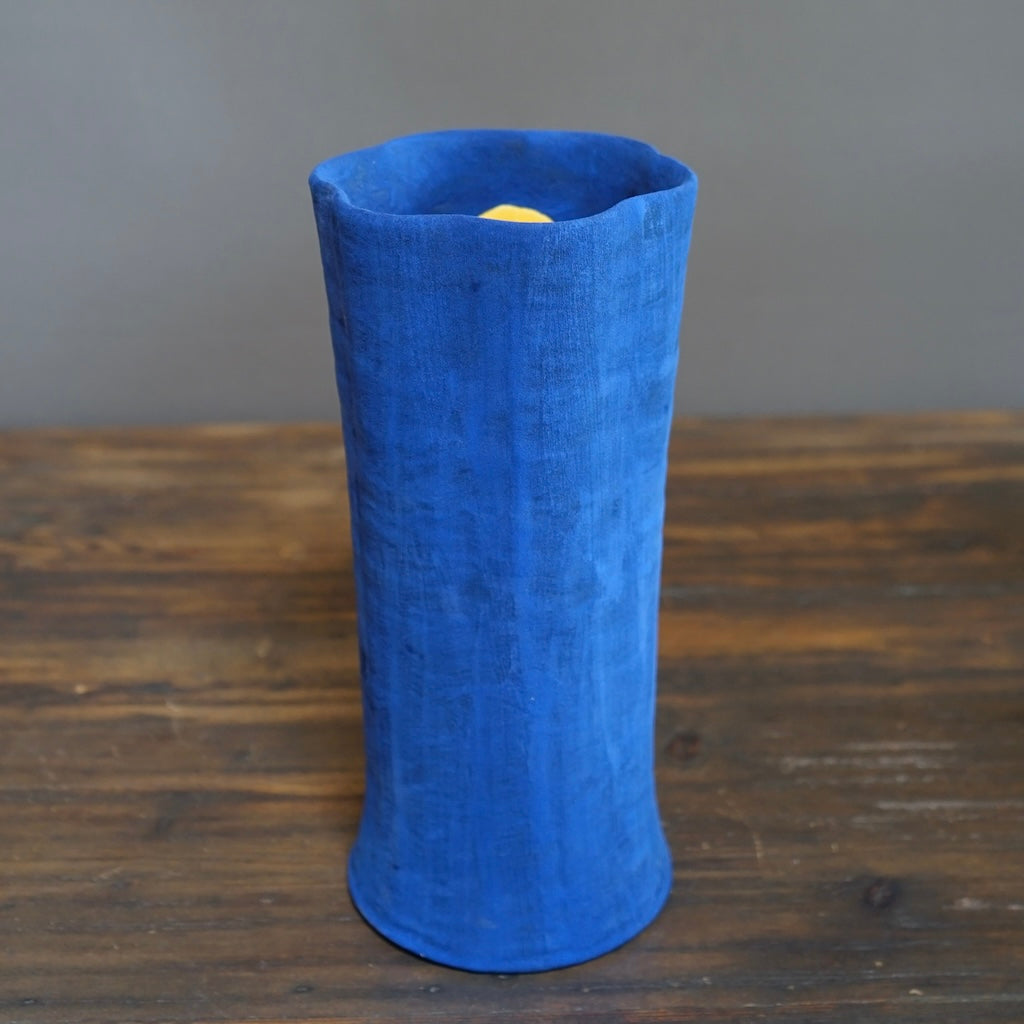 Blue / Yellow Fluted Vase #JT348B
