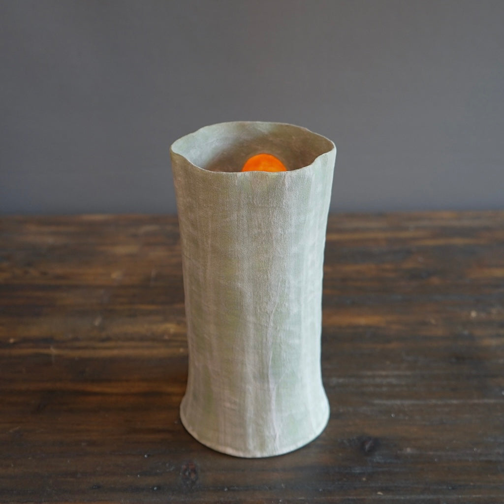 Green / Orange Fluted Vase #JT350